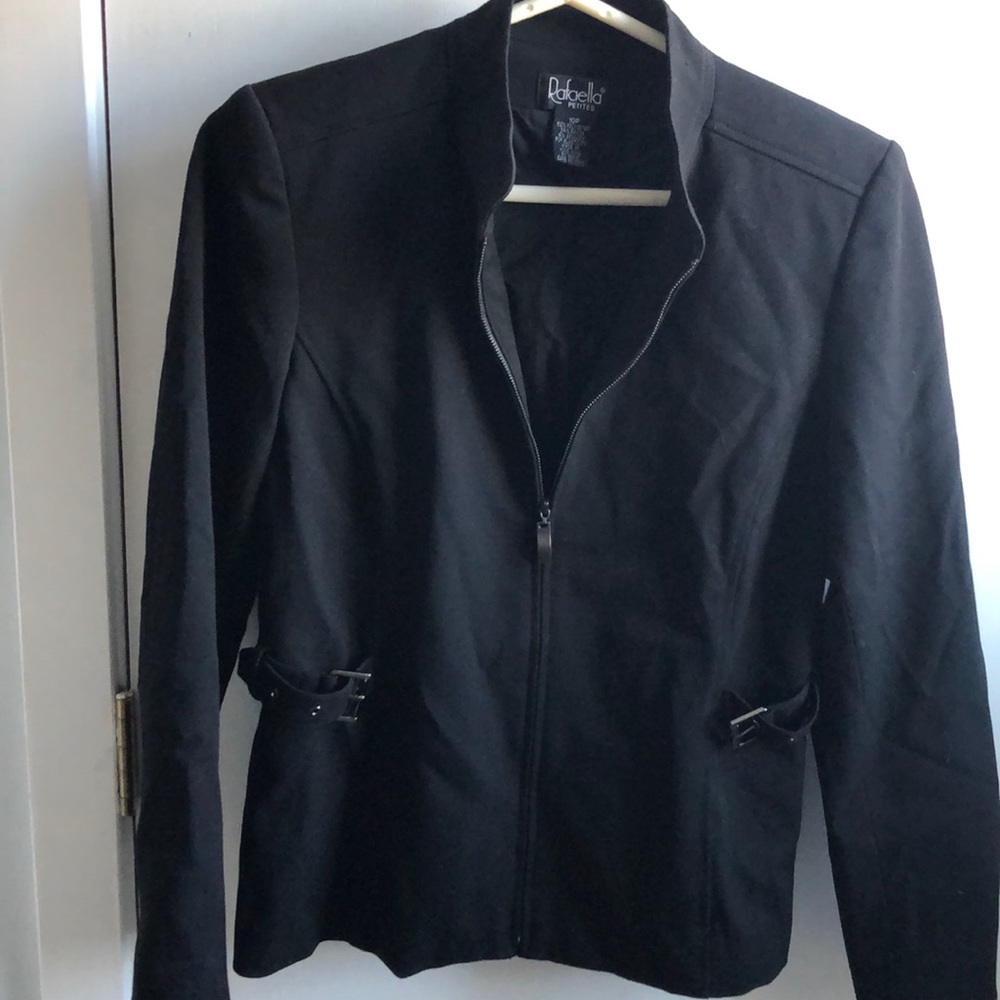 Tailored blazer with unique belt buckle sides